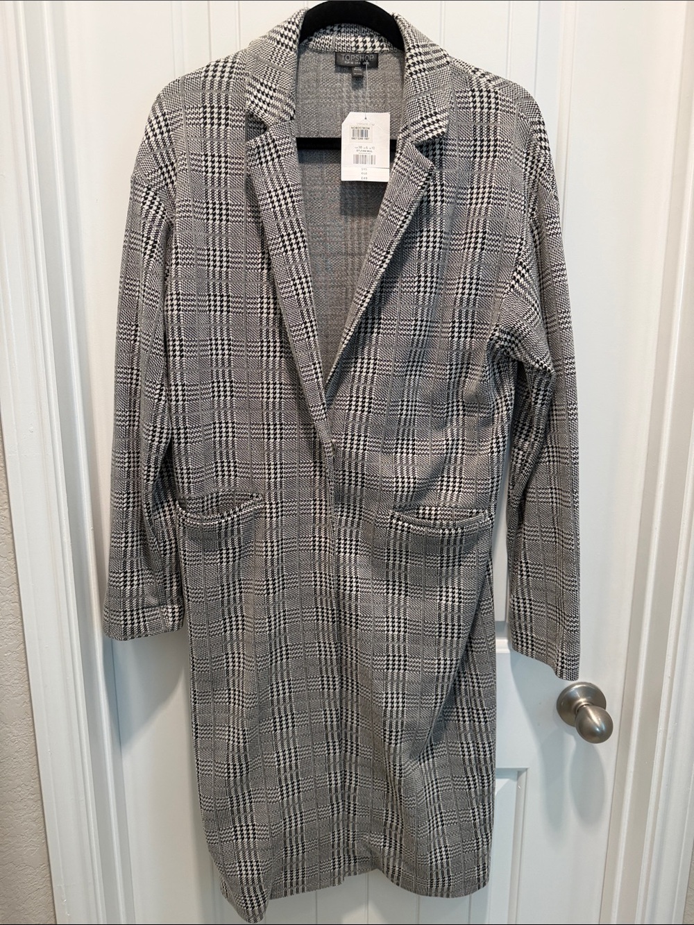 Topshop Gray Glen Plaid Longline Trench Coat